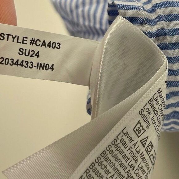 J.CREW Top Women Medium Blue Striped NEW Flutter Sleeve Blouse 100% Cotton CA403 - Picture 12 of 13